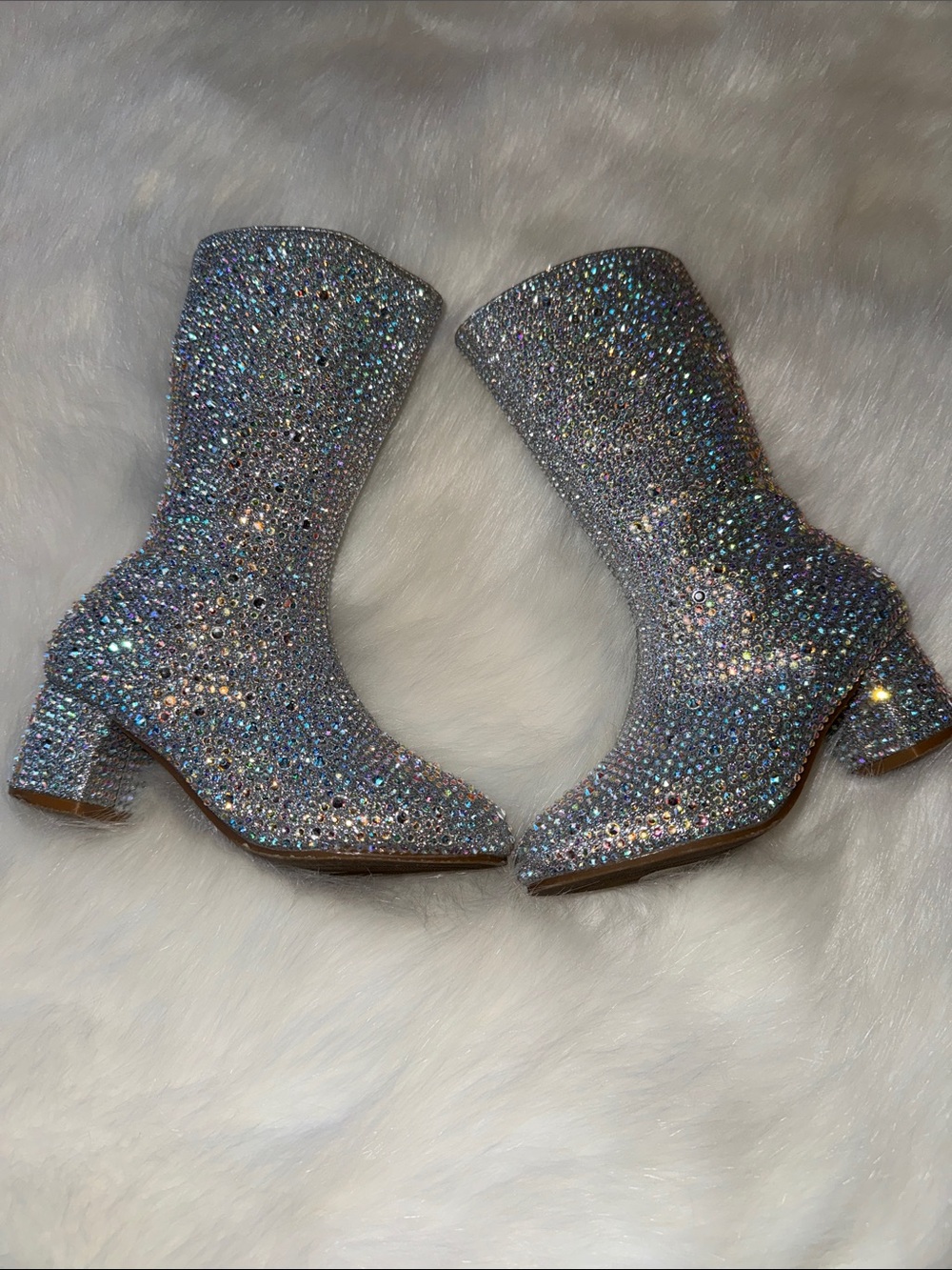 Sparkling Silver Crystal Embellished kids Mid-Calf Boots size 11